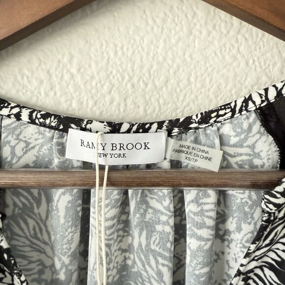 Ramy Brook Midi Tiered Quin Sleeveless printed black Mesh white Dress XS new - Picture 12 of 13